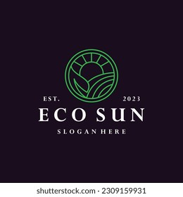 eco sun logo vector icon illustration hipster vintage retro .