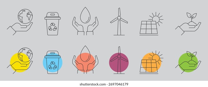 Eco e Sustentabilidade Conjunto de Ícones - Ilustrações Ambientais Vetoriais