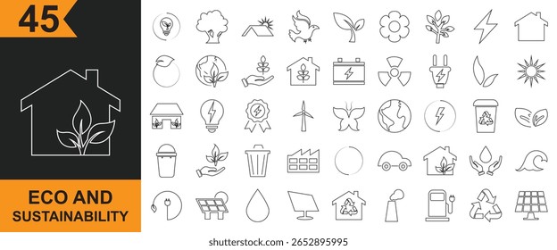 Eco and sustainability icon .  Vectorfor of recycle, tree, solar panel, wind turbine, environment, renewable energy, and etc.  Vector illustration . Isolated on white  background. EPS 10
