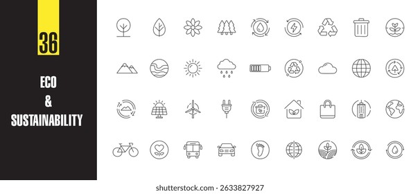 Eco and Sustainability Line Art Icon Set 