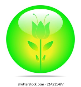 Eco symbol. flower in glossy ball vector Illustration