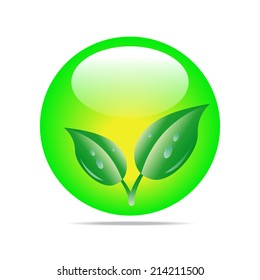 Eco symbol. green leaves in glossy ball vector Illustration