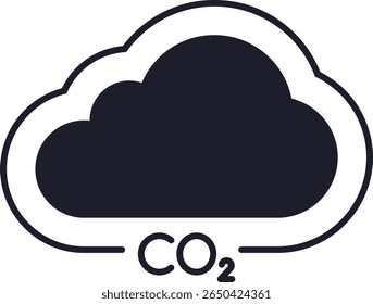 Eco símbolo ícone com uma nuvem com "CO2" dentro, projetado em um estilo de deslocamento de linha limpo