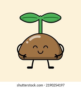 Eco symbol of plant growth in the ground for badge, logo, patch, sticker. Cute cartoon vector illustration in flat character icon in Asian Japanese kawaii style. Ecology, earth day, saving the planet.