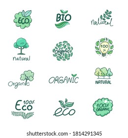 Eco symbol set design of vector. Freehand draw illustration.