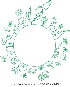 eco symbols around an empty circle. illustration