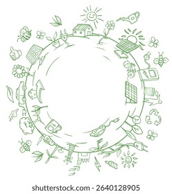 eco symbols around an empty circle. vector illustration