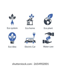 Öko-System, Öko-Haus, Öko-Anlage, Öko-Idee, Elektroauto, Wasserpflege, Symbol
