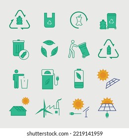 eco system vector icon set energy recycle and keep clean icons