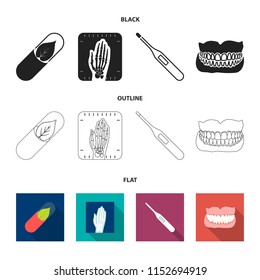 Eco tablet, electronic thermometer, hand x-ray, denture. Medicine set collection icons in cartoon style vector symbol stock illustration web.