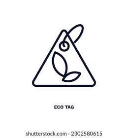 icono de etiqueta ecológica. Icono de etiqueta ecológica de línea delgada de la colección de comercio y marketing. Vector de contorno aislado en fondo blanco. El símbolo de etiqueta ecológica editable puede utilizarse en la web y en el móvil