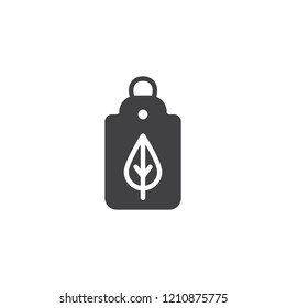 Eco Tag vector icon. filled flat sign for mobile concept and web design. Leaf tag simple solid icon. Symbol, logo illustration. Pixel perfect vector graphics