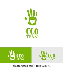 Plantilla de logotipo de mano del equipo ecológico. Logotipo de hoja en mano.