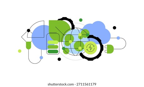 Eco-tecnologia e energia verde. Ilustração simples plana geométrica. Arquivo vetorial.