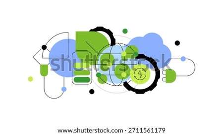 Eco tech and green energy. Simple geometric flat illustration. Vector file.