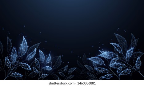 Eco technology background. Digital leaves form lines, triangles and particle style design. Illustration vector