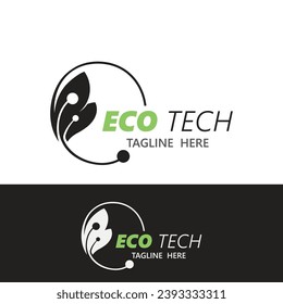 Diseño de vectores de negocios de tecnología ecológica moderno. Logo de la tecnología de la naturaleza con ilustración de vector minimalista con tecnología de hoja y circuito