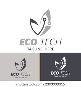 Eco technology business vector design modern. Nature technology logo with leaf and circuit tech minimalist vector illustration