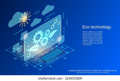 Tecnología ecológica, protección del medio ambiente, ecología plana 3d ilustración de concepto vectorial isométrico