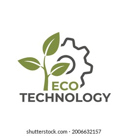 eco technology icon. eco friendly industry symbol. gear and plant sprout. vector color image