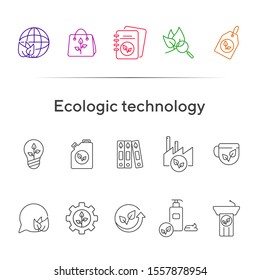 Eco technology icons. Set of line icons. Speechbubble, planet, label. Eco technology concept. Vector illustration can be used for topics like ecology, technology, environment