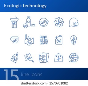 Eco technology icons. Set of line icons. Speechbubble, planet, label. Eco technology concept. Vector illustration can be used for topics like ecology, technology, environment