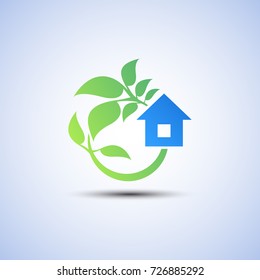 Eco technology and industry sign. Eco house with shadow.