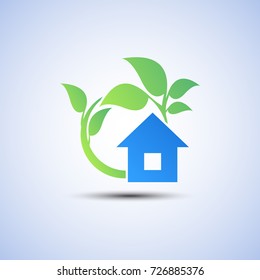 Eco technology and industry sign. Eco house with shadow.