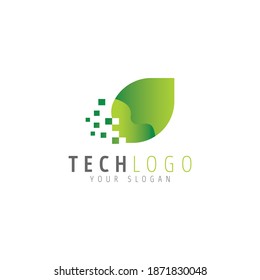 Eco technology logo design template. Leaf pixel logo design vector.
