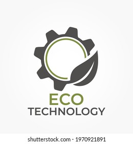 Eco technology logo. gear and leaf icon. environment, eco friendly and industry symbol. isolated vector image