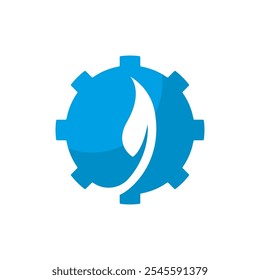 Eco Technology logo vector icon design. Natural logo Vector, leaf and Gear logo vector Icon illustration design.