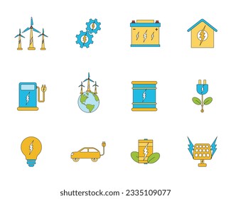 Eco Technology, Vector Icon Style Logo Set Design of environment, renewable energy, sustainable technology, recycling, ecology solutions. Website, mobile app design, electric car, bio technology