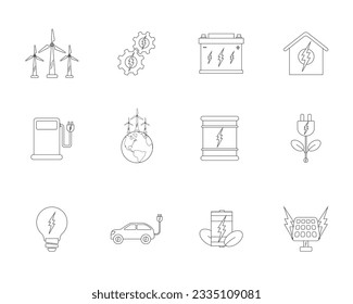 Eco Technology, Vector Icon Style Logo Set Design of environment, renewable energy, sustainable technology, recycling, ecology solutions. Website, mobile app design, electric car, bio technology