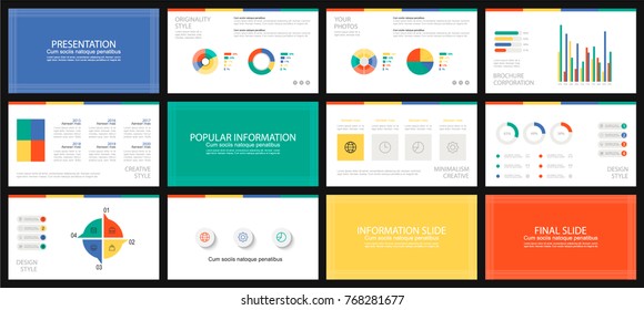 Eco template for business presentation, used in marketing and advertising, flyer and banner, the annual report. Blue, green, yellow and red elements infographic on a black background. Vector illustrat