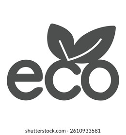Eco text font and leaves solid icon, eco tourism concept. Vector graphics. Text abbreviation of ecology sign on white background, glyph style icon for mobile or web design
