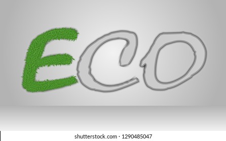 Eco text with green moss.