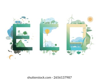 ECO text suit for the headline of the the environment issue vector illustration graphic EPS 10
