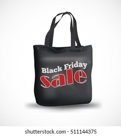 Eco textile bag with labeled Black Friday sale. Vector Illustration eps 10