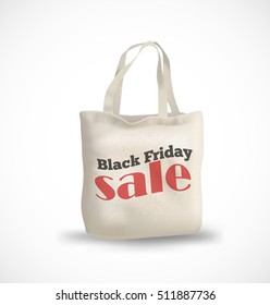 Eco textile bag with labeled Black Friday sale. Vector Illustration eps 10