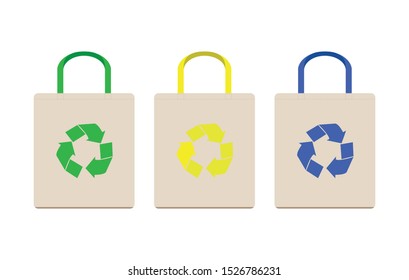 Bolsa de compra de tota textil ecológica, Buena para el diseño de marca, mochila de tela de tela vacía, paño eco para la compra, bolsas de tela para reducir los residuos plásticos, Ilustración vectorial.