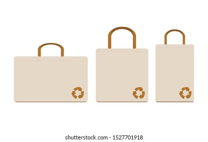 Eco textile tote shopper bag, Good for branding design, fabric cloth bag empty template, eco bag cloth for shopping, cloth bags to reduce waste plastic, Vector illustration.