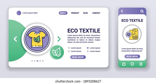 Eco textile web banner and mobile app kit. Organic fabric. Outline vector illustration