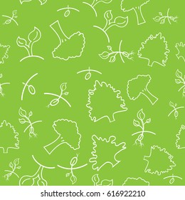 Eco texture seamless. Tree, seedling, root, green