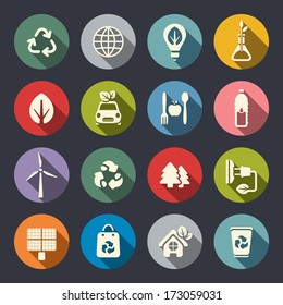 Eco theme flat icons set