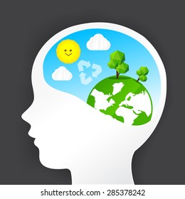 Eco thinking, head icon and nature ecology concept vector illustration eps10