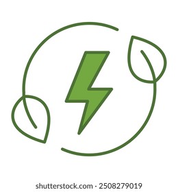 Iconos de línea editables Eco Thunderbolt. Tecnología verde, cero neto, carbono neutro y concepto de sostenibilidad ambiental en estilo mínimo. Colección de iconos de contorno delgado