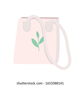 Eco tote bag cartoon vector illustration. Reusable plastic free cotton handbag for shopping flat color object. Eco friendly accessory. Market zero waste bag with handles isolated on white background