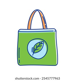 Eco Tote Bag Icon Illustration with bright colour palette in doodle style Ideal for environmental awareness and green projects designs.