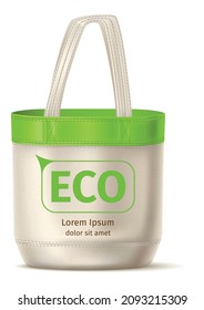 Eco tote handbag realistic mockup. Green grocery shopping bag