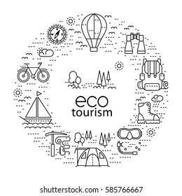Eco tourism circle concept with modern line style icons. Vector design element can be used for web page, banner, info-graphics